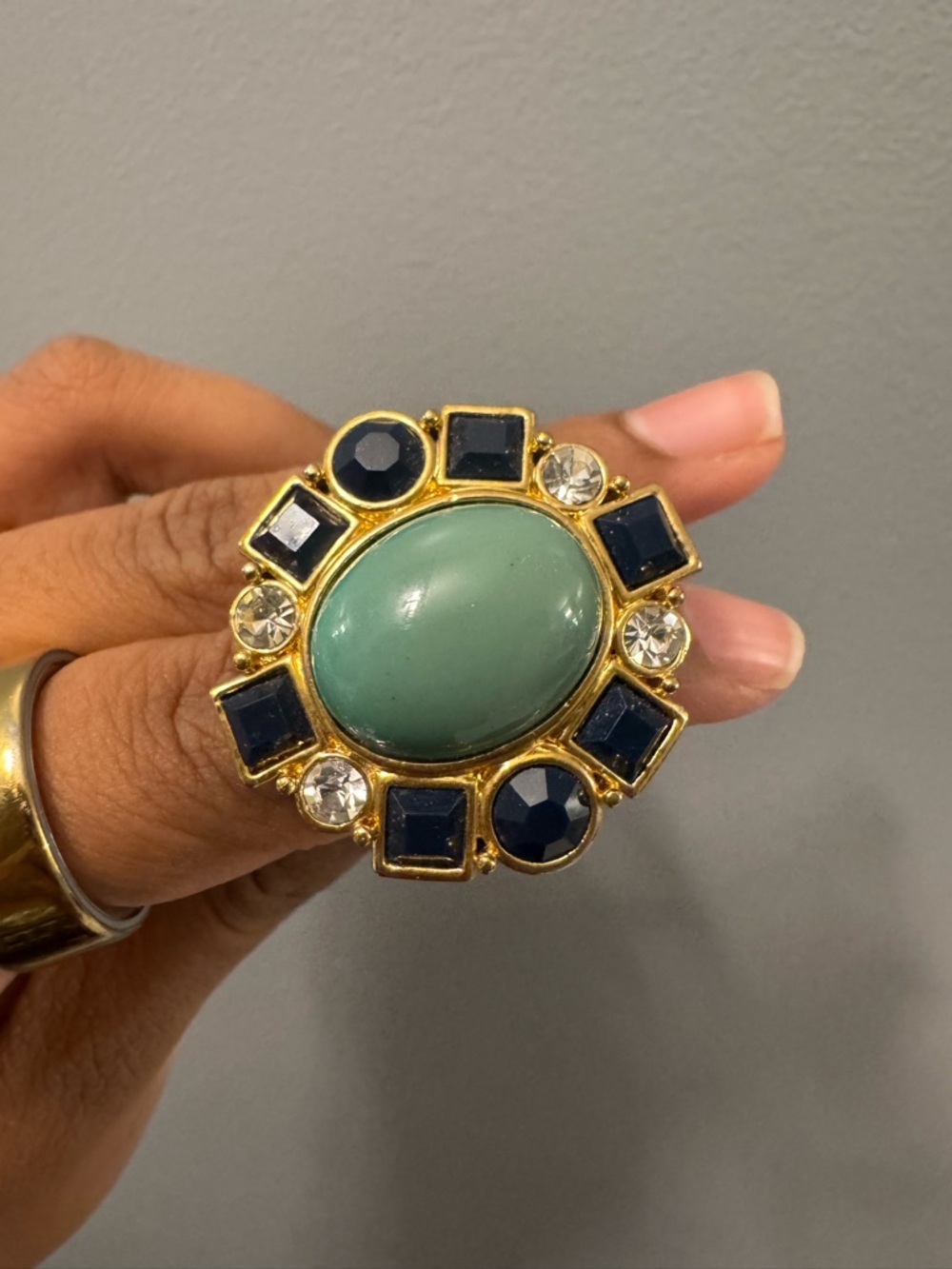 Banana Republic Gold-Tone Ring with Green Center and Navy & Clear Accents